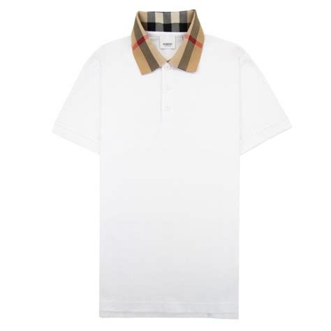 burberry slim fit polo with check trim white|Check Collar Cotton Polo Shirt in White .